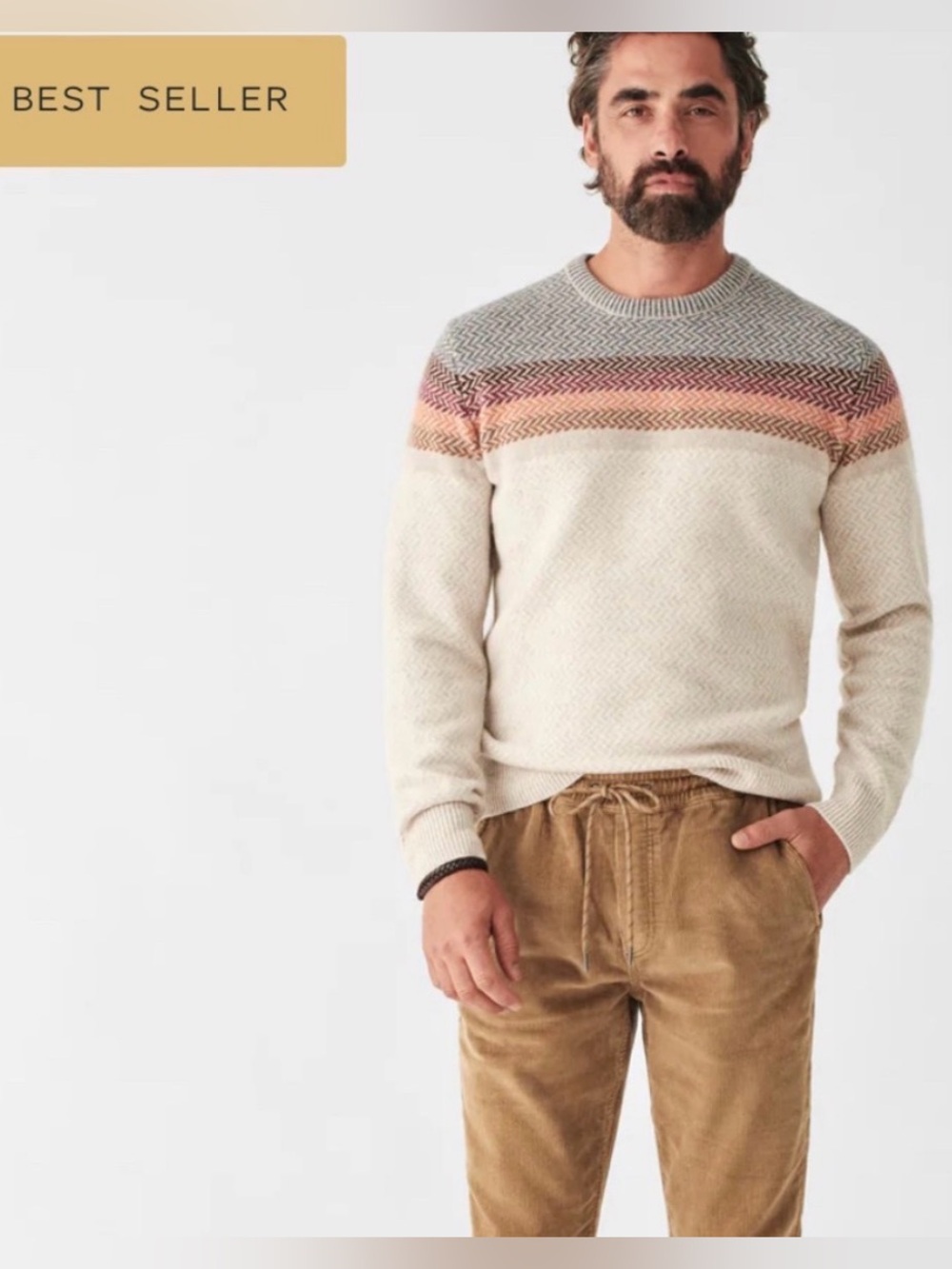 Faherty Donegal Ombre Crewneck Desert Sunset Ombré Herringbone Knit Sweater - Picture 3 of 15